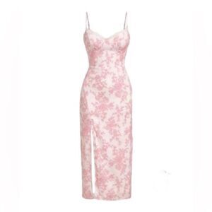 SHEIN MOD Floral Print Split Thigh Cami Dress | pink/white | size M